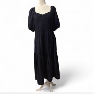 DKNY Navy Blue boho dress with puff sleeves and smocking detail size 10 NWT